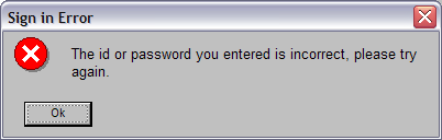 The id or password you entered is incorrect, please try again