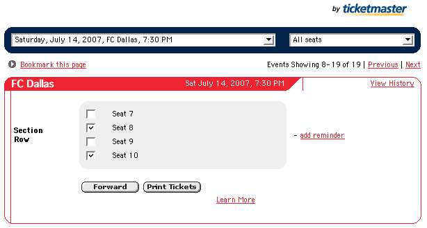 Seats 8 and 10 selected