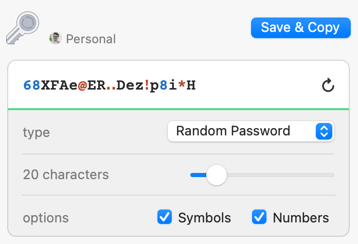 1Password New Password Options