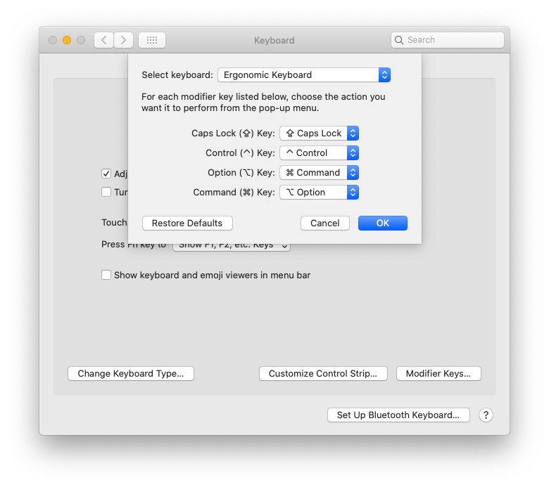 Remap Microsoft Surface Ergonomic Keyboard Modifier Keys on MacOS Catalina